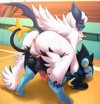  2015 absol all_fours anal anal_penetration animal_genitalia anus ass_up backsack balls blush butt canine_penis cum cum_in_ass cum_inside doggystyle duo eyes_closed feral from_behind grin knot luxray lysergide male male/male mega_absol mega_evolution nintendo penetration penis pok&eacute;mon rear_view sex video_games 