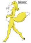  anthro aogami belly beverage big_belly big_breasts breasts canine coffee cup digitigrade female food fox hi_res mammal miles_yellow mileymouse nude pregnant solo text 