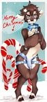  anthro bell blue_eyes bovine candy candy_cane cattle chocoteenie collar digitigrade food girly hairclip hi_res male mammal navel open_mouth penis retracted_foreskin simon_(chocoteenie) solo standing uncut 