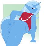  absurd_res anthro anthrofied anus bent_over big_breasts blue_fur blue_hair blush bottomless breasts clothed clothing digital_media_(artwork) equine female friendship_is_magic fur hair half-closed_eyes half-dressed hi_res horn looking_back mammal multicolored_hair my_little_pony open_mouth pussy pussy_juice simple_background skyearts solo spread_anus spreading standing trixie_(mlp) two_tone_hair unicorn 
