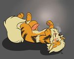  2015 absurd_res animal_genitalia arcanine canine cum digital_media_(artwork) erection fur hi_res kimbasnowpaw looking_at_viewer male mammal nintendo open_mouth paws penis pok&eacute;mon simple_background solo tongue video_games 