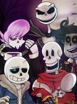  bone business_suit clothing gloves grin hoodie jack_skellington jacket jarafia lewis_the_skeleton male moon mystery_skulls open_mouth papyrus_(undertale) sans_(undertale) scarf skeleton smile the_book_of_life the_nightmare_before_christmas tree undertale video_games 