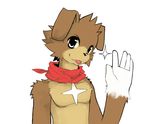  anthro bust_portrait canine clothed clothing cute_fangs dog half-dressed hi_res looking_at_viewer male mammal scarf solo tongue tongue_out topless waving whiteleo 