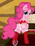  &lt;3 2015 absurd_res bedroom_eyes blue_eyes christmas clothing earth_pony edit equine eyeshadow female fireplace focus friendship_is_magic fur gift hair half-closed_eyes hi_res hisexpliciteditor holidays horse inside label legwear makeup mammal my_little_pony panties pink_body pink_fur pink_hair pinkie_pie_(mlp) pony presenting pyruvate ribbons seductive smile socks solo spread_legs spreading stockings tail_bow underwear 