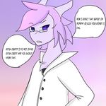  ? clothing coat dialogue digital_media_(artwork) english_text featherystorm frown hi_res legendary_pok&eacute;mon looking_at_viewer male mewtwo nintendo pink_background pok&eacute;mon purple_eyes scientist simple_background text video_games white_sclera 