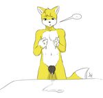  2015 animal_genitalia anthro aogami bed black_penis canine canine_penis cum cum_on_bed cum_on_hand cum_on_penis cumshot erection excessive_cum fox hi_res knot male mammal miles_yellow mileymouse nude orgasm penis realization solo 