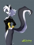  alsadia anthro big_breasts black_fur blue_eyes bodysuit breasts chalo clothed clothing female fur grey_fur hair hi_res las_lindas multicolored_fur skinsuit solo standing tight_clothing two_tone_fur white_fur white_hair 