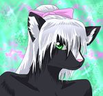  anthro female fur grey_fur hair hair_bow looking_at_viewer mammal skunk smile solo white_hair wing-of-chaos 