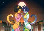  anthro blackcat97 city cityscape clothed clothing confusedkitty crossdressing duo felid feline girly hainequem hand_holding hi_res macro male male/male mammal night 