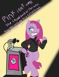  an_everfree_rat blue_eyes candy clothing cutie_mark digital_media_(artwork) english_text equine female food friendship_is_magic fur grin hair hi_res horse long_hair mammal microphone my_little_pony pink_floyd pink_fur pink_hair pinkie_pie_(mlp) podium pony smile spotlight teeth text white_sclera 