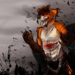  angry anthro bandage blood breath canine eyes_closed fangs fox male mammal nipples nitani open_mouth outside solo standing teeth tongue 