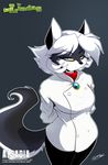  alsadia anthro black_fur blue_eyes breasts chalo clothed clothing female fur grey_fur hair lab_coat las_lindas looking_at_viewer multicolored_fur solo standing two_tone_fur white_fur white_hair 