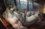  anthro bad_dragon claws erection fur horn jiandou lying male nude penis smile solo star_wars tauntaun white_fur 