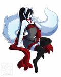  anthro black_hair bulge canine clothed clothing crossdressing fox fur girly hair half-closed_eyes legwear male mammal navel panties simple_background smile solo teeth thigh_highs underwear white_background white_fur wing-of-chaos 