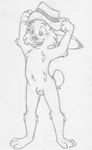  absurd_res anthro balls barefoot buckteeth cub flaccid front_view greyscale hat hi_res jake_cottontail lagomorph male mammal mizzyam monochrome mostly_nude open_mouth pencil_(artwork) penis rabbit smile solo standing teeth traditional_media_(artwork) young 
