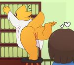  &lt;3 alphys ambiguous_gender anthro anus clothing female human lab_coat looking_back mammal protagonist_(undertale) pussy reptile scalie somescrub undertale video_games 