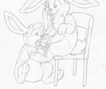  ambiguous_gender balls buckteeth chair duo erection front_view greyscale hi_res imminent_oral lagomorph male male/ambiguous mammal mizzyam monochrome nude open_mouth pencil_(artwork) penis rabbit semi-anthro side_view sketch tapering_penis teeth tongue tongue_out traditional_media_(artwork) 