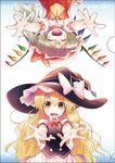  :d ^_^ aozora_market ascot blonde_hair closed_eyes dress fangs flandre_scarlet hair_ribbon hat incoming_hug kirisame_marisa mob_cap multiple_girls open_mouth outstretched_arms reaching_out ribbon side_ponytail skirt smile touhou tress_ribbon upside-down vest wavy_hair wings witch_hat yellow_eyes 