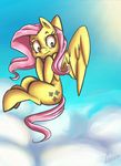  2015 atane27 equine female feral fluttershy_(mlp) friendship_is_magic mammal my_little_pony pegasus sky solo wings 