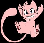  ambiguous_gender black_background blue_eyes feral fur legendary_pok&eacute;mon low_res mammal mew middle_finger nintendo oob pawpads paws pink_fur pok&eacute;mon simple_background smile solo video_games 