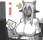  anthro big_breasts breasts chinese_text clothed clothing dr.bug female hair hi_res humanoid mammal solo text translation_request 
