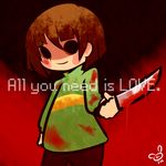  blood chara_(undertale) clothing disturbing human knife mammal not_furry shirt text undertale video_games 