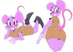  anthro breasts buckteeth butt clothing colored eyelashes female fur grey_fur looking_back mammal mouse purple_eyes rodent smile solo super_planet_dolan teeth vimhomeless 