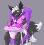  anthro bdsm better_version_at_source blush bondage bound brown_fur crossdressing diaper digital_media_(artwork) fur grey_background hair high_chair infantilism key male mammal mittens multicolored_fur myoti padlock simple_background sissification skunk struggling two_tone_fur white_fur white_hair 