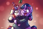  2015 angry clothed clothing cutie_mark duo equine eyewear female friendship_is_magic glasses hair holly_(plant) horn hug mammal moondancer_(mlp) multicolored_hair my_little_pony one_eye_closed open_mouth plant sweater tadashi--kun twilight_sparkle_(mlp) unicorn 