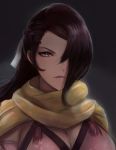  black_hair breasts fire_emblem fire_emblem_if hair_over_one_eye kagerou_(fire_emblem_if) large_breasts leonmandala long_hair looking_at_viewer ponytail portrait purple_eyes scarf 