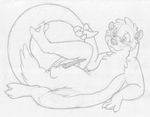  anthro balls cub cute_fangs erection greyscale hi_res holding_tail looking_at_penis lying male mammal mizzyam monochrome mustelid on_back one_leg_up otter pencil_(artwork) penis reclining sheath solo tapering_penis traditional_media_(artwork) webbed_feet webbed_hands young 