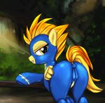  2015 absurd_res butt camel_toe darkstylerz equine feathered_wings feathers female feral flight_suit friendship_is_magic grin hair half-closed_eyes hi_res mammal my_little_pony outside pegasus skinsuit solo spitfire_(mlp) wings wonderbolts_(mlp) yellow_eyes 