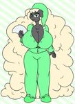  anthro big_breasts big_hair breasts caprine cleavage clothed clothing fur green_eyes gunpowdergreentea hair looking_at_viewer mammal night_cap pajamas pillow sheep slippers smile 