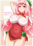  adapted_costume arm_up blush breasts china_dress chinese_clothes cleavage dress gloves hacka_doll hacka_doll_2 large_breasts long_hair looking_at_viewer nami_makoto open_mouth pink_eyes pink_hair solo 