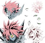  1boy alien cyclops expressions green_eyes lord_boros male_focus monochrome one-eyed one-punch_man pink_hair pointy_ears sharp_teeth solo spiked_hair teeth yellow_eyes 