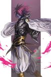  alien armor blue_skin cape fangs lord_boros male_focus one-punch_man pink_hair pointy_ears smile solo spiked_hair tanmatsu white_cape 