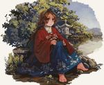 bad_id bad_pixiv_id barefoot brown_eyes brown_hair chinese_clothes feet hanfu japanese_clothes long_hair long_skirt nature original pvmivs sitting skirt smile solo tree 
