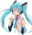  bare_shoulders blue_eyes blue_hair detached_sleeves hair_ribbon hat hatsune_miku headset long_hair looking_at_viewer necktie open_mouth paragasu_(parags112) ribbon shirt solo twintails upper_body very_long_hair vocaloid wide_sleeves 