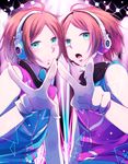  2wink aoi_hinata aoi_yuuta aqua_eyes brothers brown_hair ensemble_stars! headphones hinata_(uzukitten) male_focus multiple_boys siblings tank_top twins v 