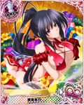  artist_request black_hair box breasts card_(medium) character_name chess_piece covered_nipples gift gift_box gloves high_school_dxd himejima_akeno large_breasts long_hair long_ponytail official_art ponytail purple_eyes queen_(chess) red_gloves solo trading_card very_long_hair 