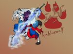  2010 canine clothed clothing digital_media_(artwork) footwear hair half-dressed lonbluewolf longinus_bluewolf mammal melee_weapon pants paws shoes solo sword weapon white_hair wolf 