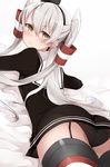  amatsukaze_(kantai_collection) ass black_panties blush brown_eyes cole dress garter_straps hair_tubes kantai_collection long_hair looking_back panties sailor_dress silver_hair solo striped striped_legwear thighhighs two_side_up underwear 