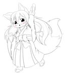  anthro black_eyes blush canine card clothing female fox hair hi_res japanese_clothing kemono long_hair mammal miko monochrome radiowave solo 