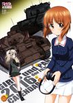  2girls absurdres anglerfish beret blush boots brown_eyes brown_hair calendar_(medium) centurion_(tank) copyright_name emblem flower girls_und_panzer ground_vehicle hat headphones highres holding jacket long_hair long_sleeves looking_at_viewer military military_uniform military_vehicle miniskirt motor_vehicle multiple_girls nishizumi_miho official_art ooarai_(emblem) ooarai_military_uniform panzerkampfwagen_iv pleated_skirt selection_university_military_uniform shimada_arisu short_hair skirt smile standing stuffed_animal stuffed_toy tank teddy_bear uniform white_skirt yoshida_nobuyoshi 