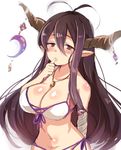  bandaged_arm bandages bikini black_hair blush breasts cleavage danua draph finger_to_mouth granblue_fantasy horn_ornament horns jewelry large_breasts long_hair necklace paragasu_(parags112) pendant pointy_ears red_eyes solo swimsuit very_long_hair white_bikini 