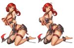 :&lt; anklet armor ass axe barefoot breasts cleavage earrings elf forehead_jewel hatchet highres jewelry large_breasts long_hair multiple_views official_art original pointy_ears red_hair revealing_clothes senteiou variations weapon 