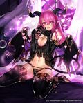  babydoll belt between_breasts black_footwear black_gloves black_legwear black_panties black_wings boots bow bra breasts bubble chain cleavage company_name curtains demon_girl demon_horns demon_wings earrings eyebrows eyebrows_visible_through_hair eyelashes frills gem gloves groin gyakushuu_no_fantasica hair_between_eyes heart heart-shaped_pupils high_heel_boots high_heels horns indoors jewelry katagiri_hachigou lace lace-trimmed_bra lace-trimmed_panties lace_bra large_breasts long_hair moon navel night night_sky official_art on_bed panties pink_hair pink_panties pointy_ears purple_sky ring see-through sitting sky solo symbol-shaped_pupils thigh_boots thighhighs underwear very_long_hair wariza window wings 