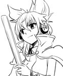  cape earmuffs greyscale leon_(mikiri_hassha) looking_afar monochrome pointy_hair ritual_baton short_hair sketch smile solo touhou toyosatomimi_no_miko 