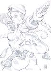  braid cammy_white fingerless_gloves garrison_cap gloves hat highleg highleg_leotard leotard long_hair looking_at_viewer manos_lagouvardos monochrome pose scar skin_tight solo street_fighter twin_braids white_background 