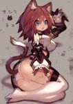  animal_ear_fluff animal_ears blue_eyes blush breasts brown_hair crotch_seam detached_sleeves highres lace lace-trimmed_panties large_breasts long_hair looking_at_viewer mamuru open_mouth original panties solo sweatdrop tail thighhighs underwear white_legwear white_panties 